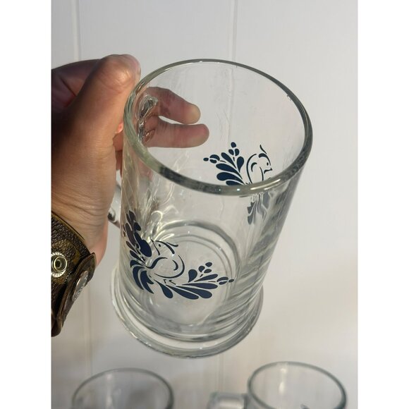 VTG Anchor Hocking Flowers & Blue Bird Glass Beer/Soda 5.5" Heavy Mugs Set of 3 - Picture 5 of 6